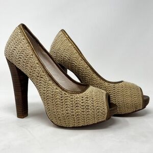 HOUSE OF HARLOW 1960 8 M 38 Natural Bronze Leather Rope Upper Pumps Heels Shoes